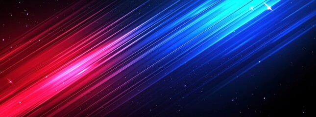 Abstract Digital Illustration Featuring Streaks Of Red And Blue Lights Against A Dark Background With Sparkling Particles