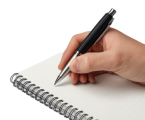 Writing creatively in a spiral notebook with a pen in hand