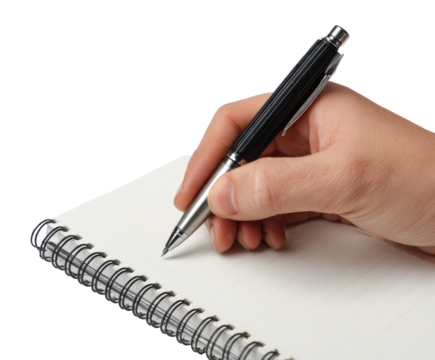 Writing creatively in a spiral notebook with a pen in hand