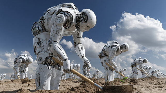 Robotic Entities Planting Trees in a Desert Environment