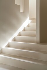 Obraz premium Serene White Staircase with Soft Natural Light and Minimal Design