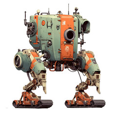 Fototapeta premium bulky trapezoid robot with tank treads isolated 