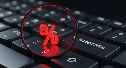 Red Percent Sign on Black Keyboard with Red Circle Highlight