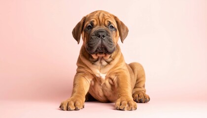 Obraz premium Adorable Cachorro Mastín de Mallorca sobre Fondo Pastel, Generated image