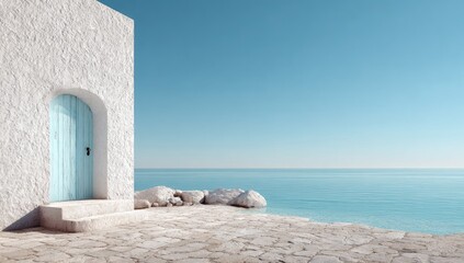 Coastal whitewashed house with a turquoise door