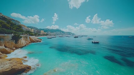 Fototapeta premium Turquoise water lapping at a rocky shore.