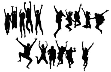 Group of People Jumping Silhouettes – Celebration, Fun, and Energetic Poses