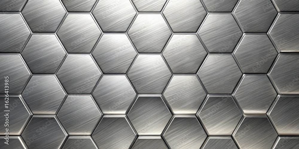 Wall mural abstract hexagonal metal surface with brushed texture and subtle highlights
