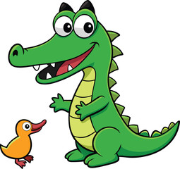 Fototapeta premium cartoon-crocodile-startled-by-rubber-duck