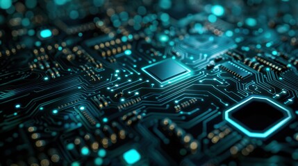 Abstract Technology Background with Circuit Board and Blue Lights