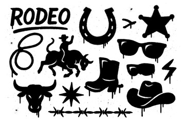 Rodeo cowboy elements in bold graffiti style, Transparent Background