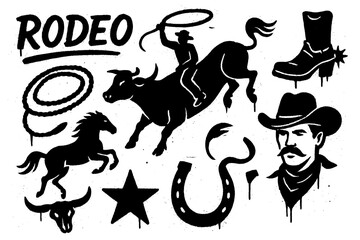 Rodeo cowboy elements in bold graffiti style, Transparent Background