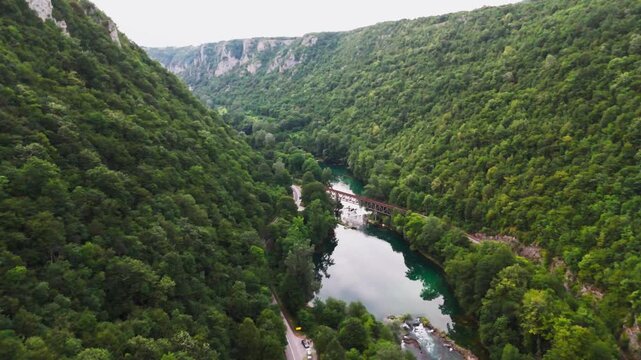 Drone Footage of a Railway Bridge in the Canyon of the Una River, Bosnia and Herzegovina