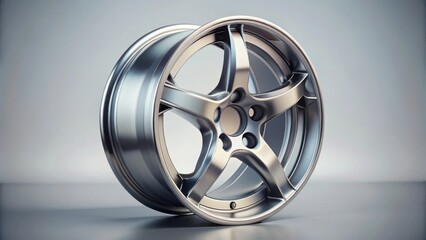 Obraz premium Sleek Metallic Alloy Wheel Design A Polished Five-Spoke Rim for Automotive Applications