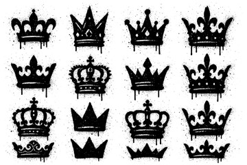 Obraz premium Royal crowns in bold graffiti stencil style with dripping paint, Transparent Background