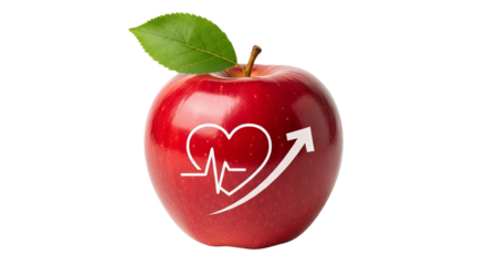 Healthy red apple with heart and arrow illustration isolated PNG with Transparent Background