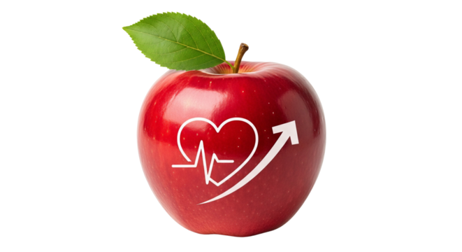 Red apple with heart and arrow graphic symbolizing heart health isolated PNG with Transparent Background