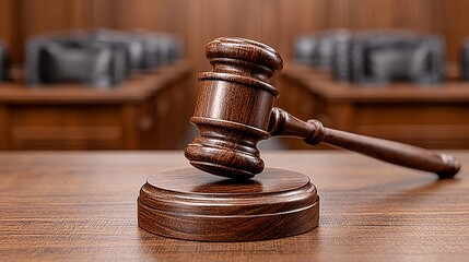 Justice in action courtroom environment with judge's gavel law scale and hammer for legal proceedings