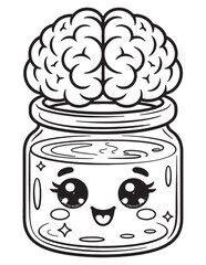 Kawaii Brain in Jar Halloween Science Experiment Coloring Page