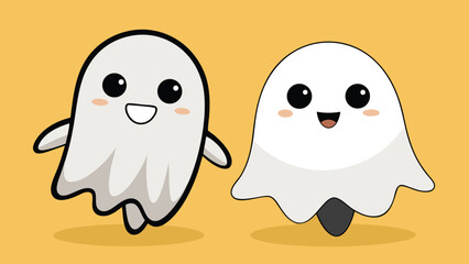 Two cartoonish ghosts with wide eyes and black pupils, depicted in a lighthearted and fun manner..eps