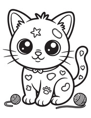 Magical Halloween Cat with Stars – Cute Cartoon Line Art Design