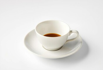 Fototapeta premium A porcelain coffee cup and saucer, empty, on a pristine white background, simple, saucer