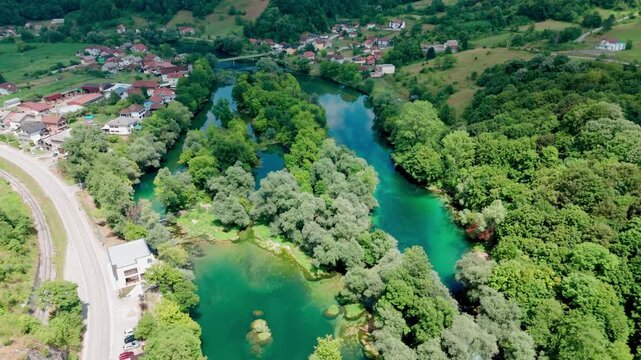 Drone Footage of the Una River in Bosanska Krupa During Summer