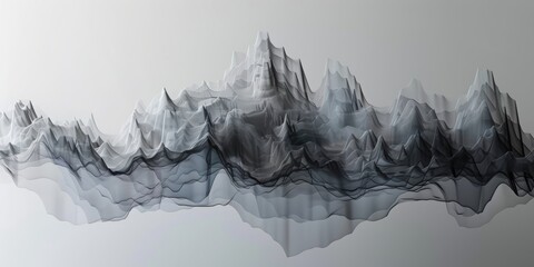 A high-definition visual journey through an abstract soundwave mountain range.