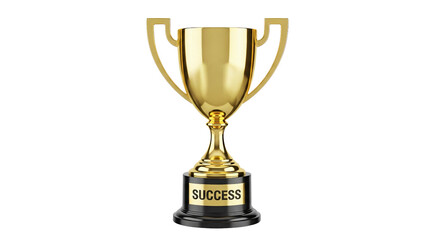 Golden trophy with SUCCESS inscription isolated PNG with Transparent Background
