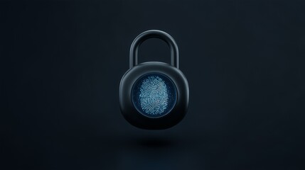 Naklejka premium Futuristic Digital Padlock Icon with Blue Biometric Fingerprint