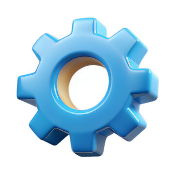 Clean 3D Plastic Gear Wheel Settings Icon with Polished Surfaces and Realistic Shadows on Transparent Background