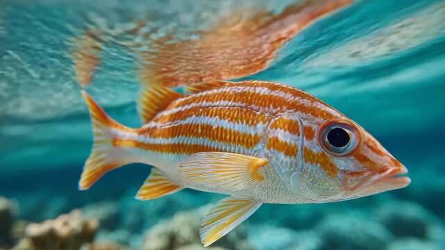 Tropical fish with horizontal orange stripes