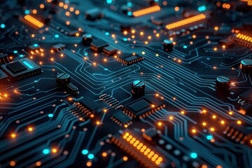 Obraz premium Abstract Technology Background with Neon Illuminated Circuit Board