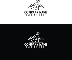 Dog logo with mountains and tagline