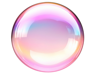 Shiny Pink Soap Bubble with Rainbow Hues, Side View with Depth Blur, isolated on transparent background PNG