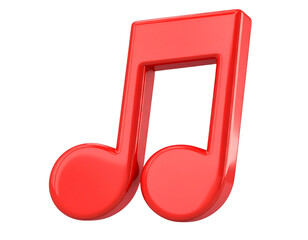  Red Double Eighth Note in Floating Perspective, Glossy Plastic Look, isolated on transparent background PNG