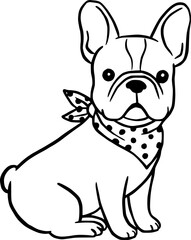 Cute French Bulldog with Polka Dot Bandana Illustration