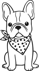 Cute French Bulldog with Polka Dot Bandana Illustration