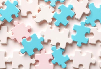 Obraz premium Clean, blank white jigsaw puzzle pieces forming a seamless background pattern, element, abstract