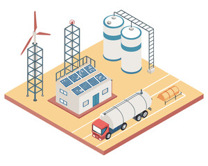 Obraz premium Generation, storage and distribution process using renewable energy sources, fuel cells and transport systems.