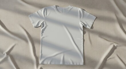 Clean White T-Shirt on Textured Fabric Background, Minimalist Apparel Mockup for Design Presentation