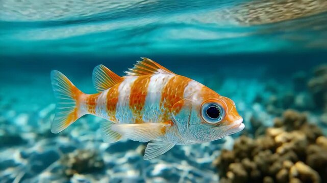 Orange reef fish in shallow clear water