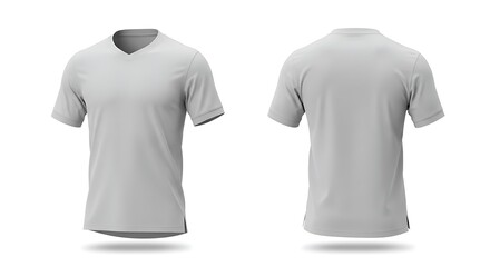 Fototapeta premium Sleek V-Neck T-Shirt Mockup: Front and Back Views for Custom Designs, Versatile Gray T-Shirt Template: Ideal for Mockups, Designs, and Apparel Presentations
