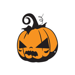 Spooky jackolantern face with angry expression and swirling stem