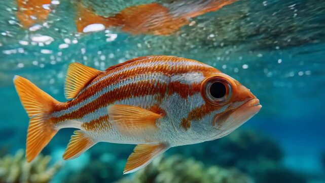 Tropical striped fish in sunlit water