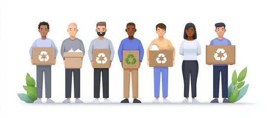 Social activity of people at a community recycling center illustration of leisure and human engagement in sorting materials