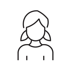 Single icon of a young girl, ideal for child and parenting themes, outline style. Editable stroke vector illustration.