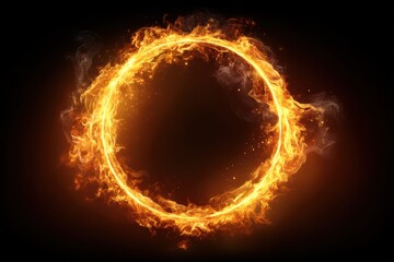 Fototapeta premium A glowing ring of fire burns brightly against a dark background, creating a dramatic and intense visual effect