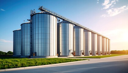 Fototapeta premium Modern grain silos under a bright sky