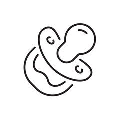 Single icon of a baby pacifier, commonly used in child care and parenting contexts, in outline style. Editable stroke vector illustration.